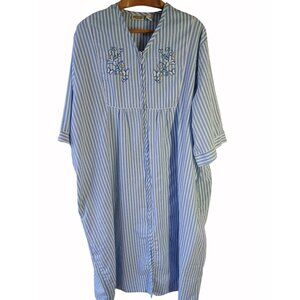 Vintage Collections Blue White Striped Seersucker House Dress Robe Size XXXL 3Xl